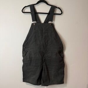 REI Cooperative Womens Trailsmith Shortalls 14 Dark Green Canvas Hiking Overalls